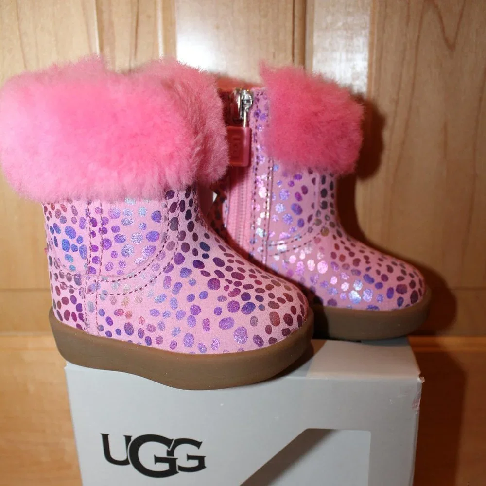 NIB UGG INFANT PINK PURPLE SPOTS‎ JORIE BOOTS 0-3 MONTHS